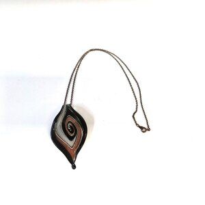 Vintage Murano Glass Swirl Pendant on Copper Chain Boho Artsy Earthy Handmade